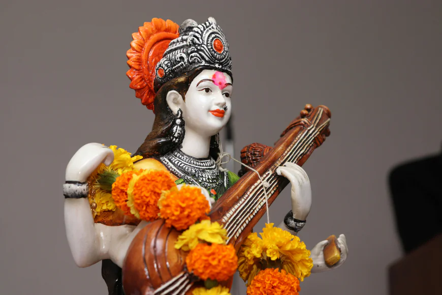 Saraswati (Wisdom): The patron of arts and learning, Saraswati’s veena (lute) symbolizes harmony between knowledge and creativity